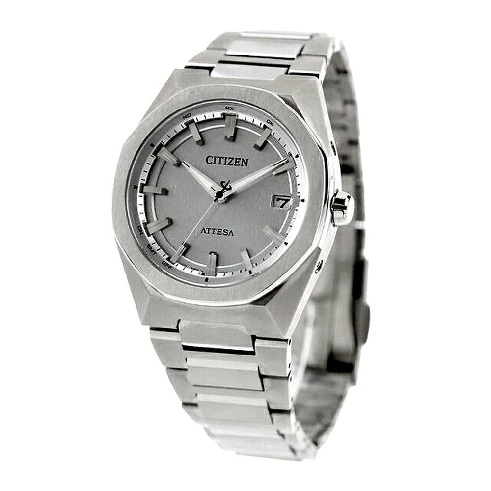 Citizen Attesa CB3040-56H men's silver dial wristwatch with silver super titanium band and durable case