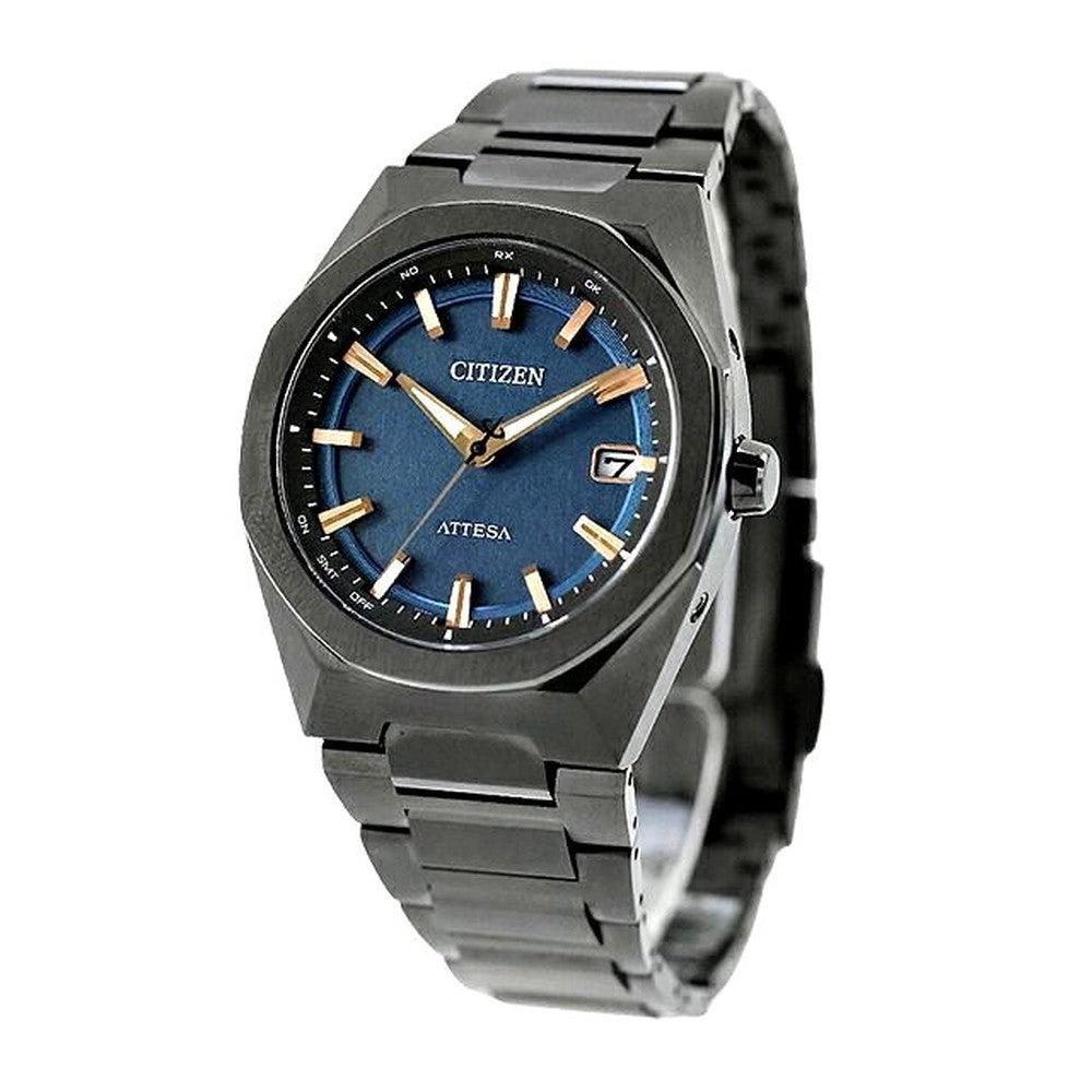 Citizen Attesa CB3045-61L men's wristwatch with blue dial and black super titanium band