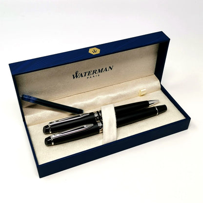 Waterman Paris ballpoint pen and fountain pen set with replacement ink cartridge and box