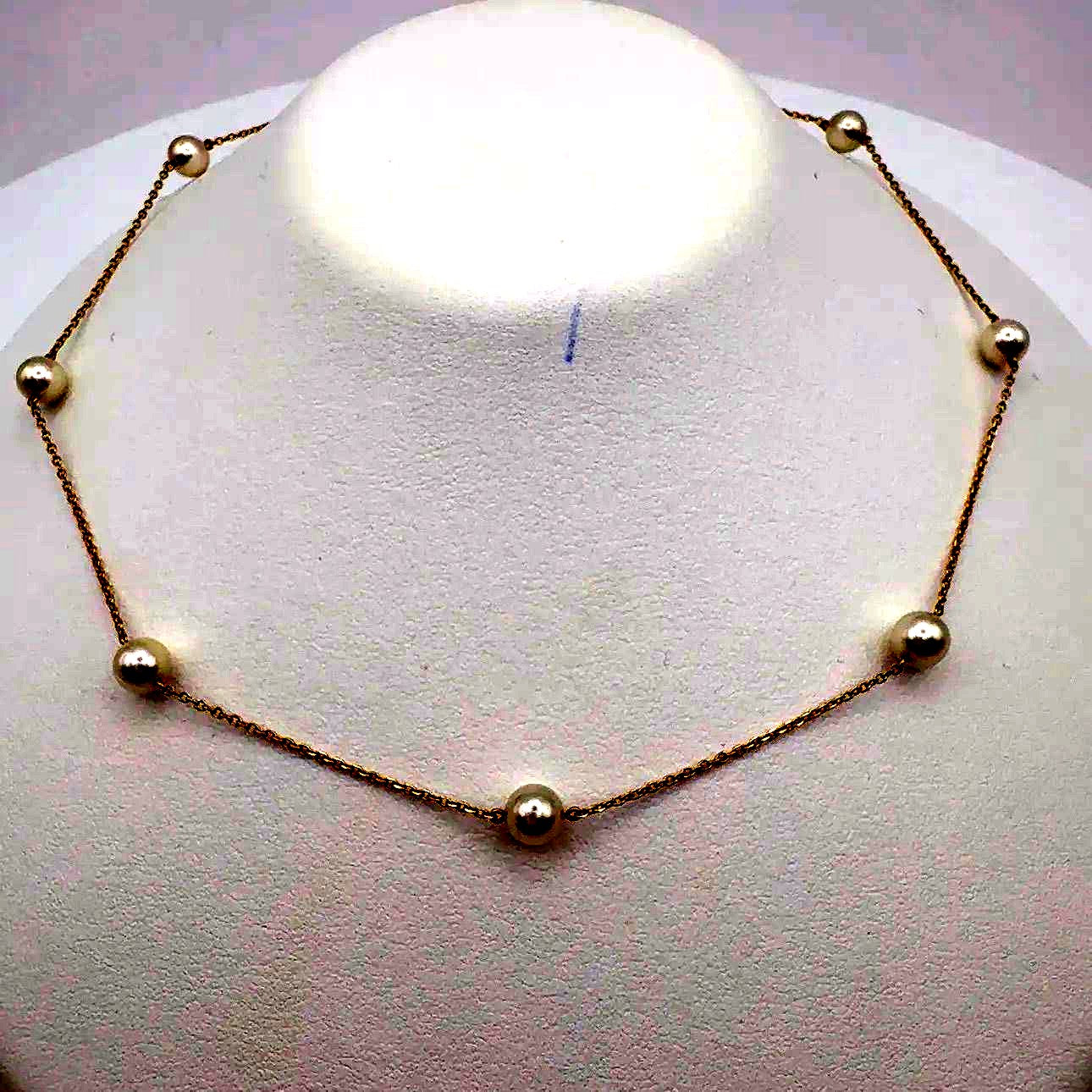 MIKIMOTO Station Pearl Necklace K14 with 6.2-6.4mm pearls and 42cm length displayed on white background