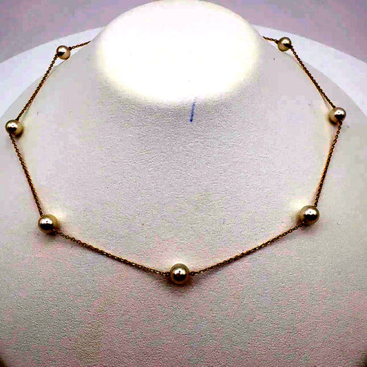 MIKIMOTO Station Pearl Necklace K14 with 6.2-6.4mm pearls and 42cm length displayed on white background