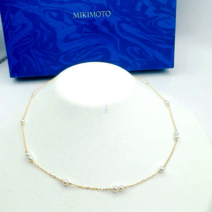 Mikimoto Station Pearl Necklace k18 featuring 3.8-4mm pearls on a 40cm gold chain