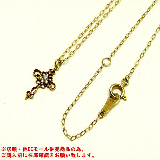 Agete pink gold K10 diamond pendant necklace with 45cm chain length weighing 0.8g