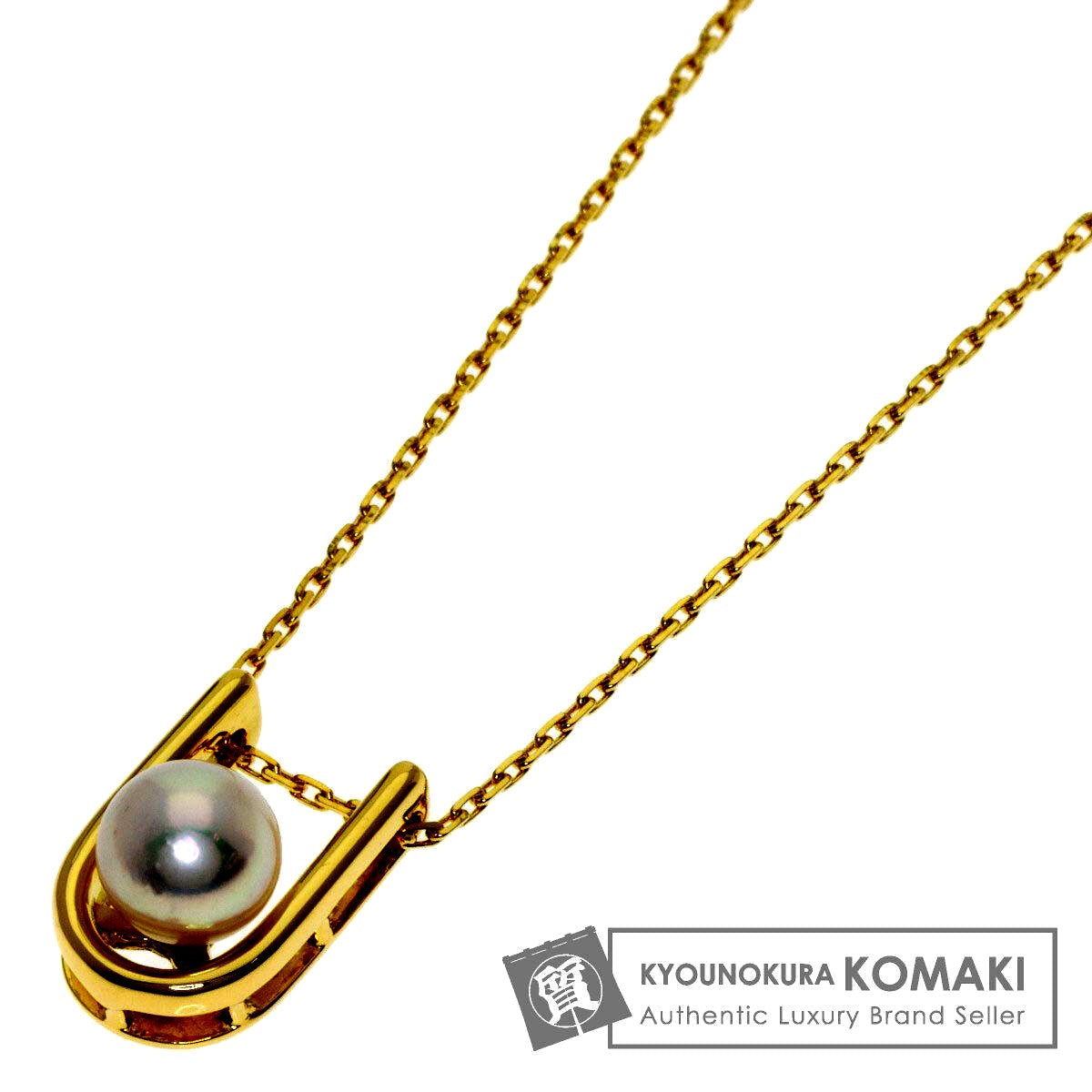 MIKIMOTO ladies pearl necklace with 6mm pearls, gold K18YG chain, 37.5cm length, elegant gold tone