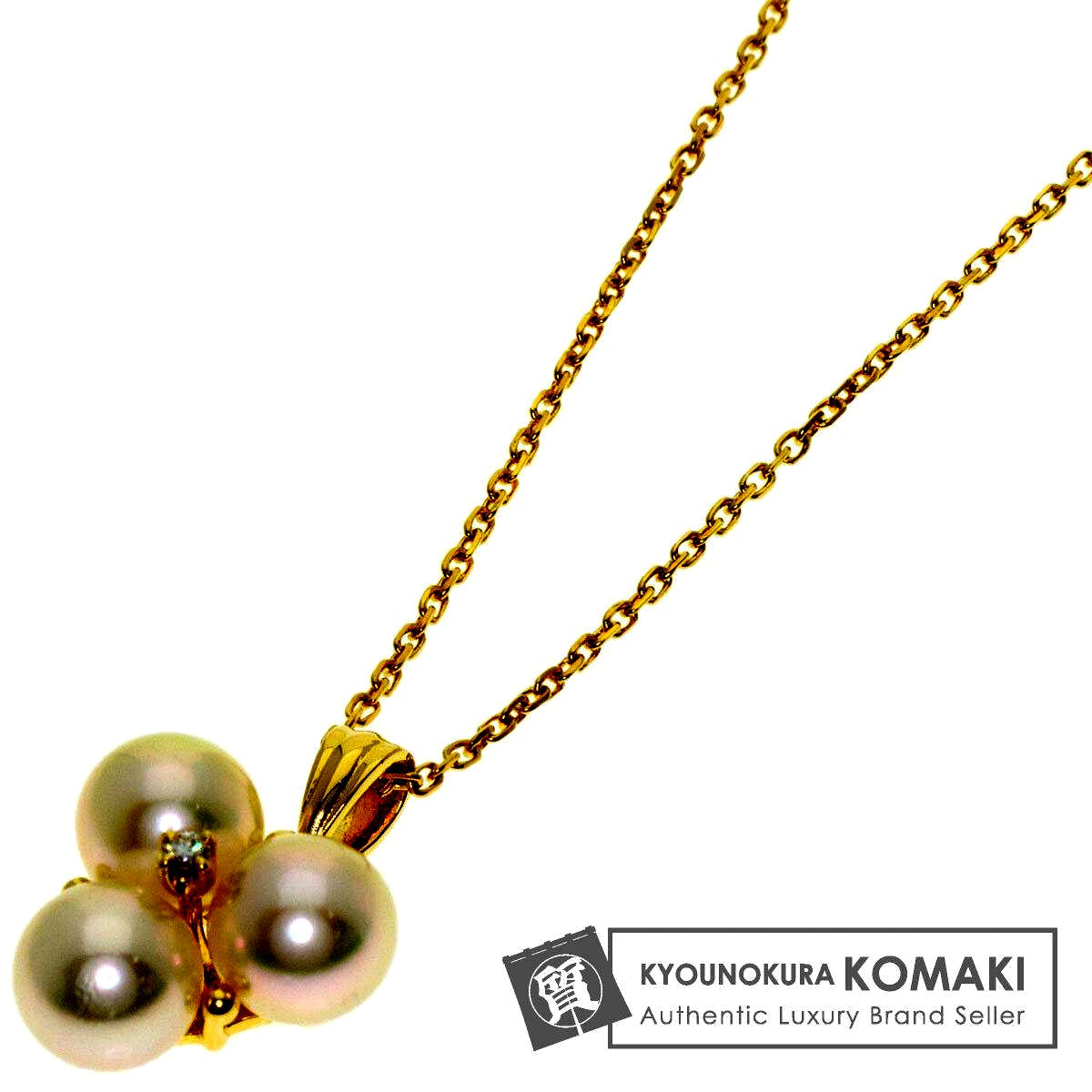 Mikimoto ladies necklace with 6.5mm pearl and diamond set in K18 yellow gold with 38cm chain length