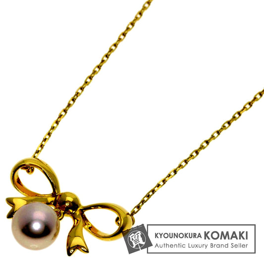 MIKIMOTO ladies ribbon motif pearl necklace in 18K yellow gold with 7.1mm pearl and 40cm chain