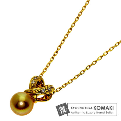 Mikimoto Pearl Diamond Heart Motif Necklace in K18 Yellow Gold with 7.5mm pearl and diamond detail