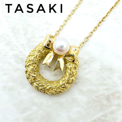TASAKI yellow gold necklace with 3.9mm pearl pendant, about 40cm length