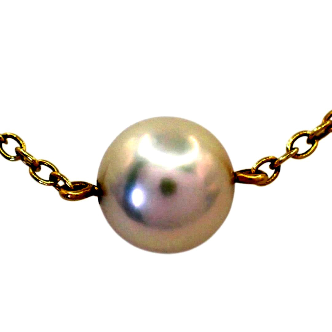 Mikimoto 6.6mm Akoya pearl necklace pendant with a 35cm yellow gold chain and natural pink pearl