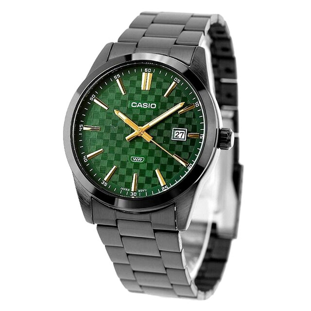 Casio Standard Series MTP-VD03B-3ADF men's watch with green dial and stainless steel band