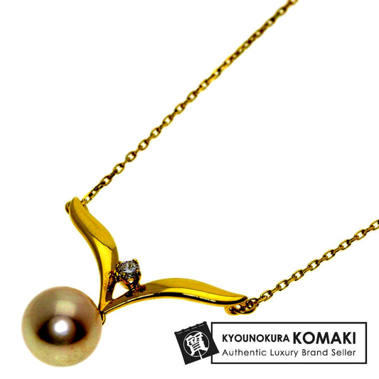 MIKIMOTO gold K18YG ladies necklace with 7.5mm pearl and diamond pendant on 42cm chain