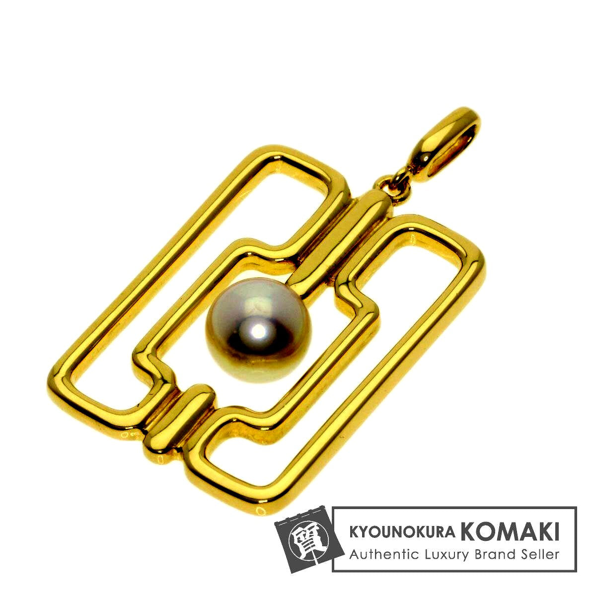 MIKIMOTO ladies pearl pendant top made of K14 yellow gold, used, size approximately 29.3 x 19.2 x 7.1 mm