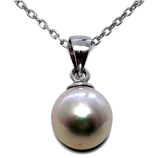 Akoya genuine pearl pendant necklace with 8mm pearl and SILVER925 chain 45cm
