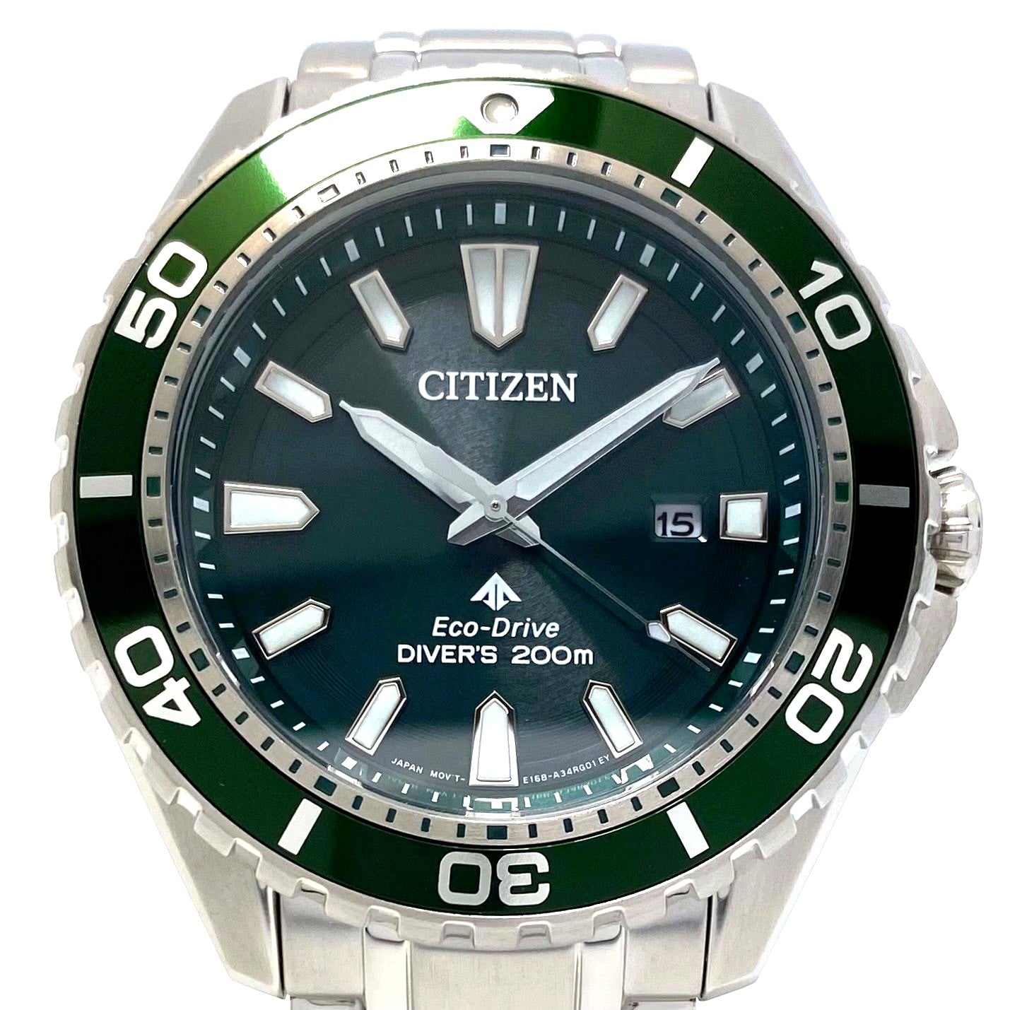 Citizen Promaster Diver BN0156-13W Eco-Drive green dial watch with stainless steel case and date display