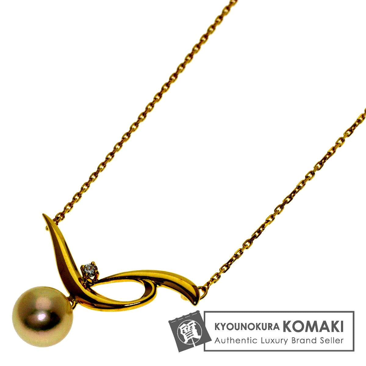 Mikimoto ladies necklace with 7.2mm pearl and diamond set in K18 yellow gold with 42cm chain