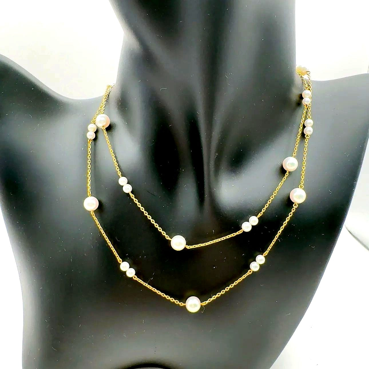 Mikimoto station pearl necklace with 3.7-6.4mm pearls on a 67cm K14 chain weighing 7.4g