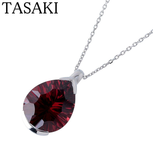 Tasaki Lumino garnet necklace in 18K white gold with 55cm chain and 13mm garnet pendant