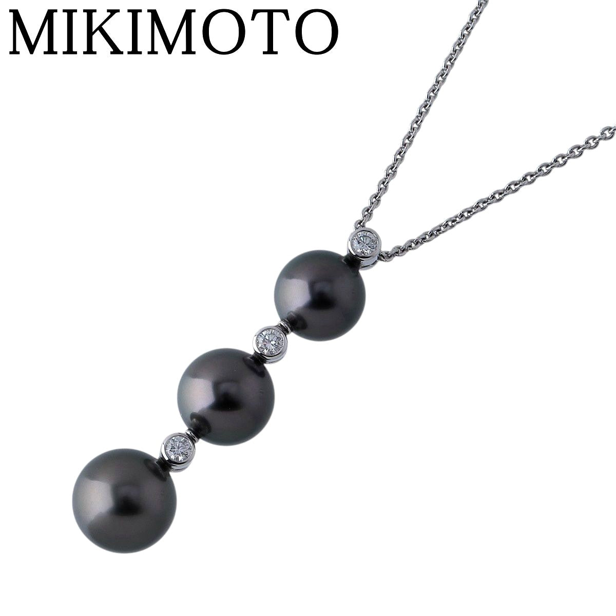Mikimoto necklace with black South Sea pearls and diamonds set in 18K white gold, 55 cm length