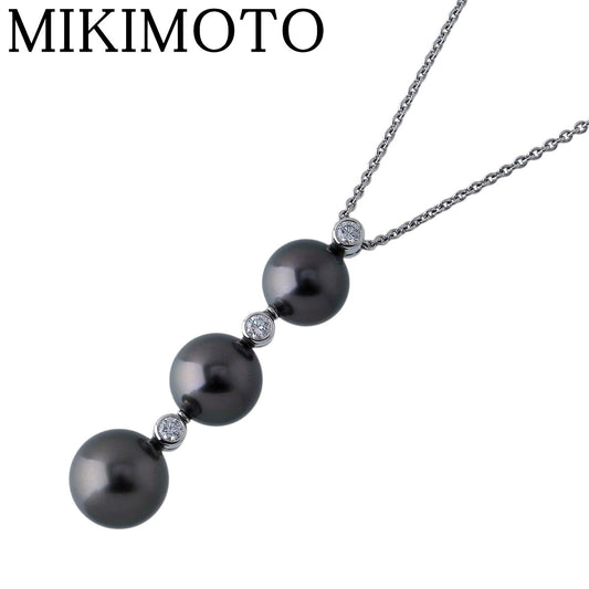 Mikimoto necklace with black South Sea pearls and diamonds set in 18K white gold, 55 cm length