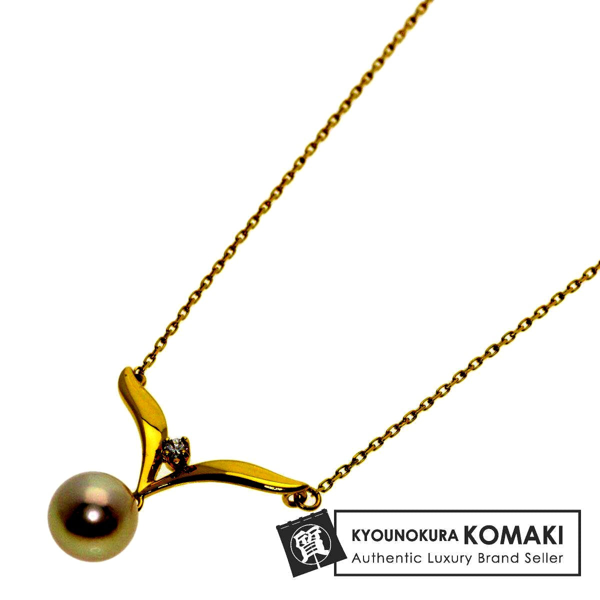 MIKIMOTO Pearl Diamond Necklace in K18YG with 7.2mm pearl and 42cm chain for women