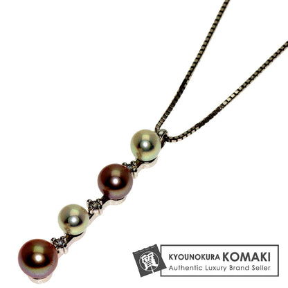 Tasaki pearl three-piece diamond necklace in K18 white gold with 40cm chain for ladies