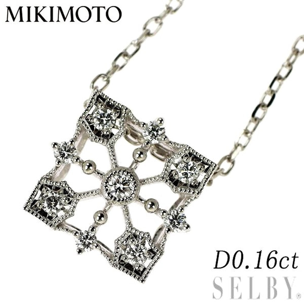 Mikimoto K18WG diamond pendant necklace with 0.16ct diamond and 43 cm chain