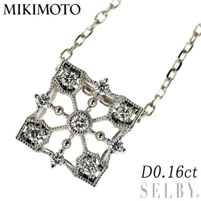 Mikimoto K18WG diamond pendant necklace with 0.16ct diamond and 43 cm chain
