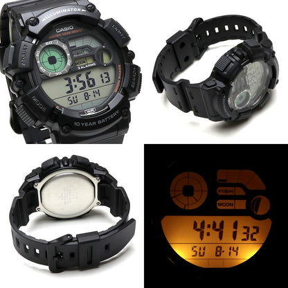 Casio WS-1500H digital fishing watch with moon data and 10 ATM water resistance in large resin case