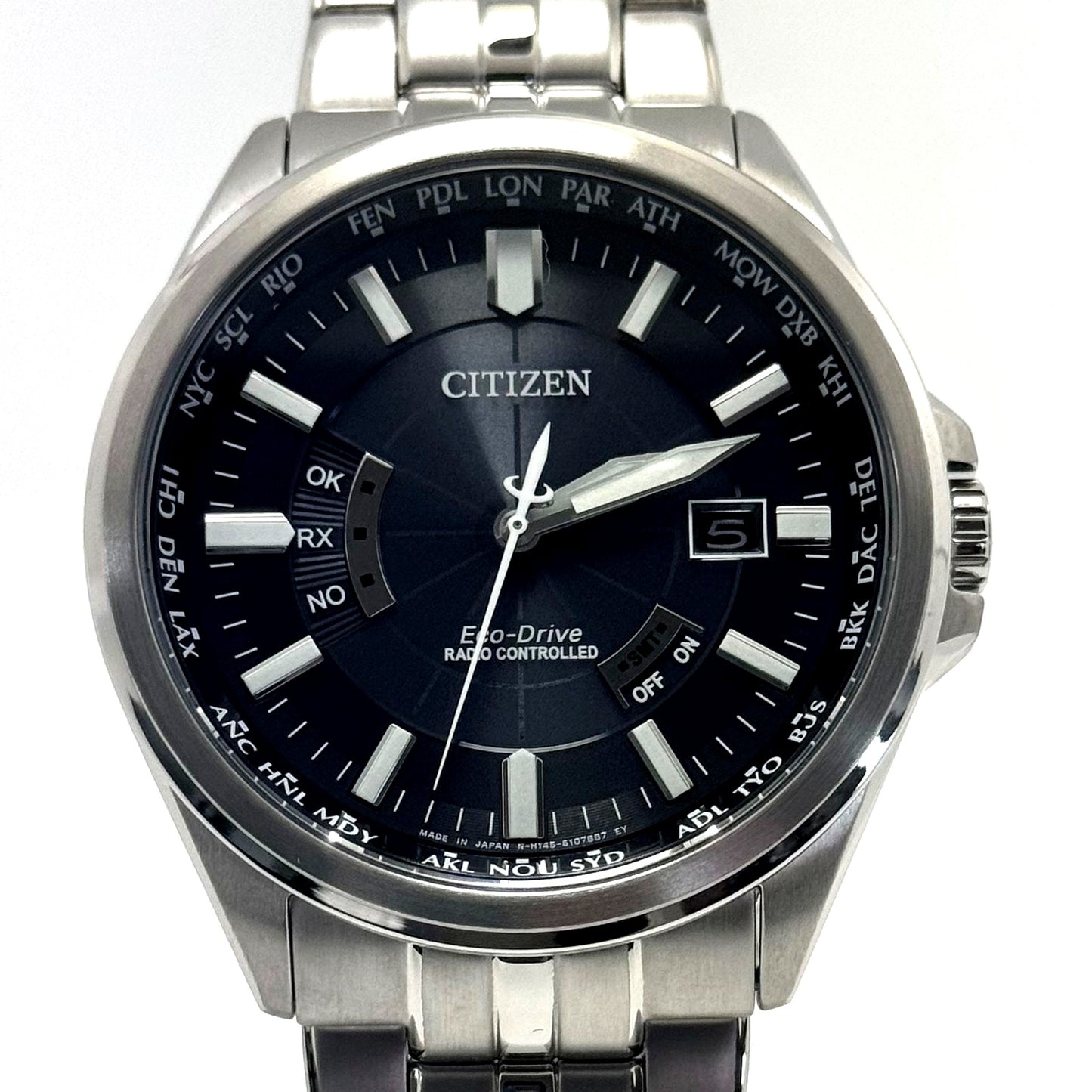 Citizen Collection CB0011-69L Eco-Drive Radio Wave Solar black stainless steel wristwatch with date display