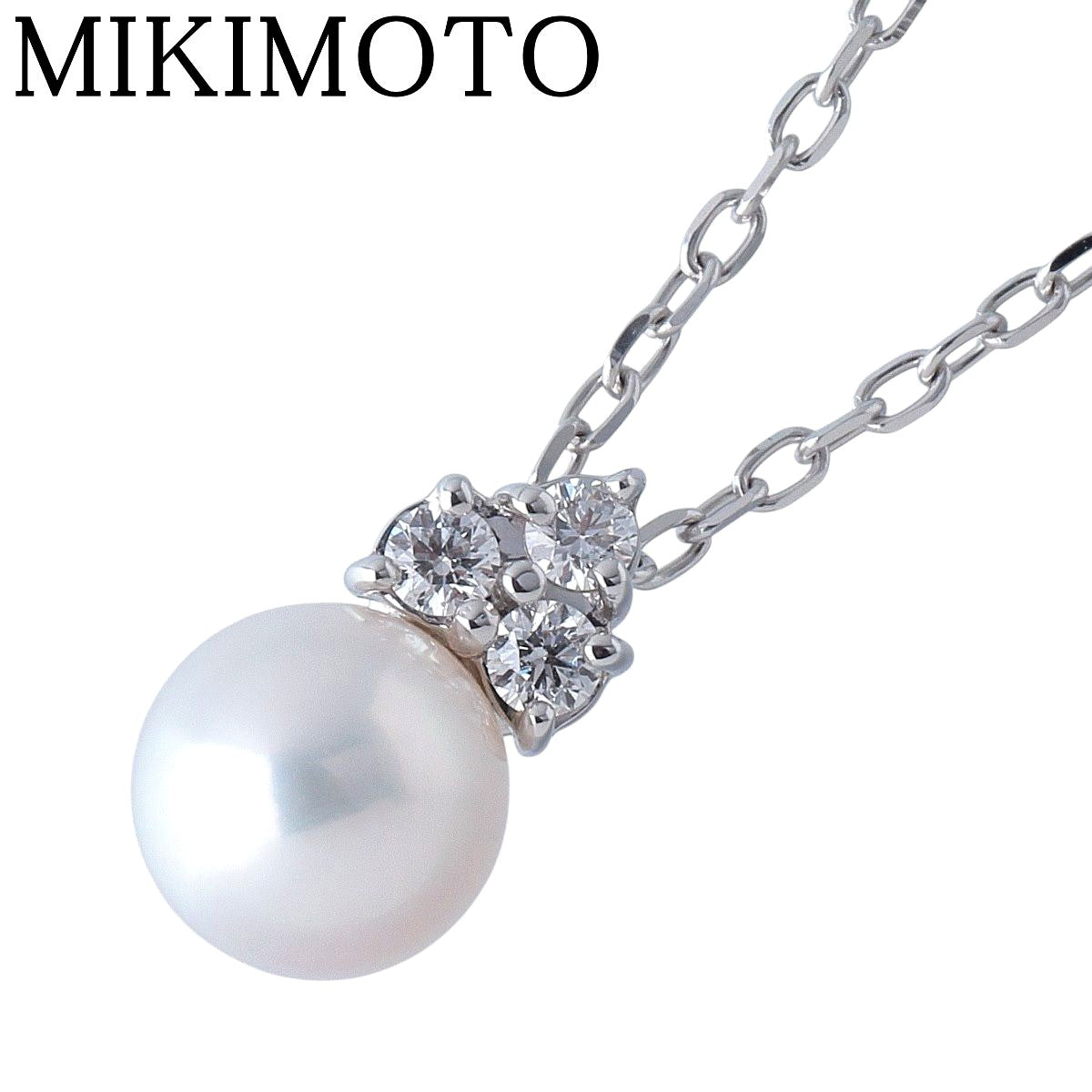 Mikimoto necklace featuring 6.7mm Akoya pearl and three diamonds set in K18 white gold, 40cm length