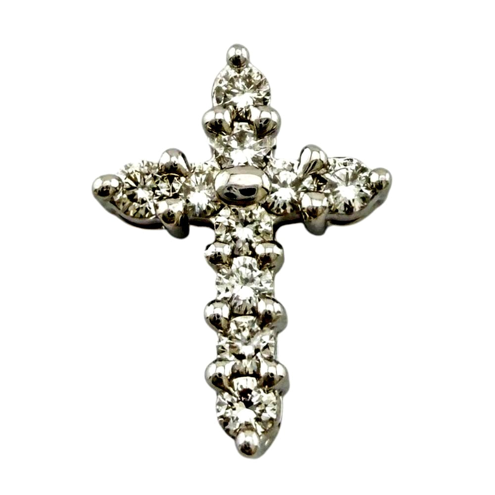 Tasaki 18K white gold diamond cross pendant top for ladies weighing 0.5g in silver color