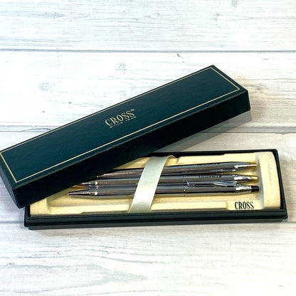 Three used Cross Classic Century ballpoint pens with minor scratches and one clip widening, no accessories