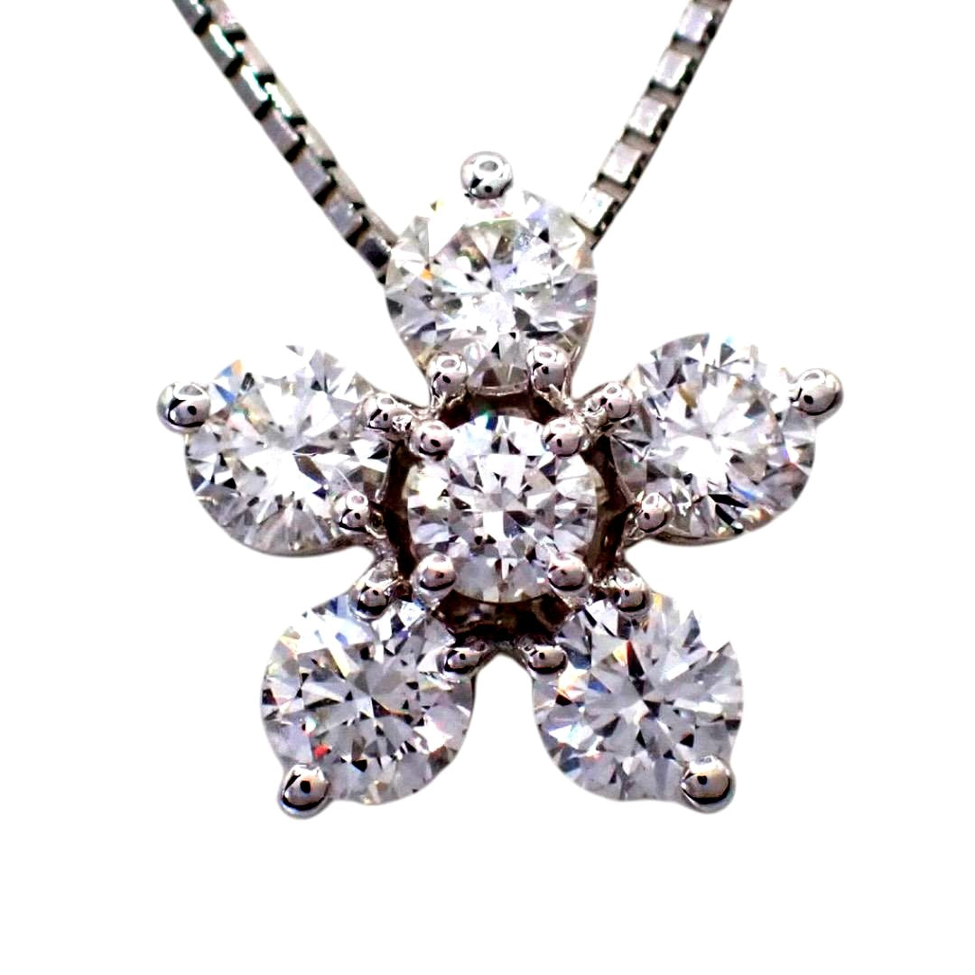 Tasaki pearl necklace pendant with 0.53ct diamonds on 45cm white gold chain featuring flower design
