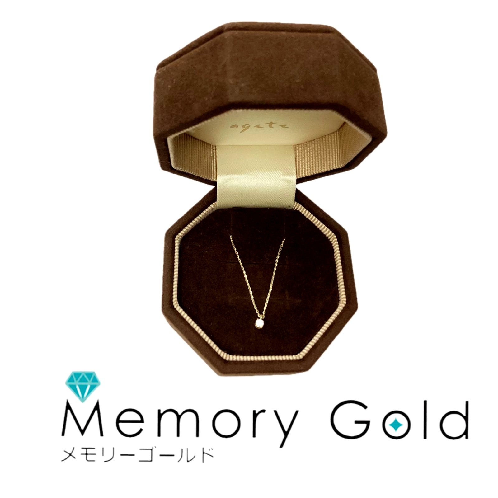 Agete K10 gold necklace with 0.05ct diamond, adjustable 36-40cm chain