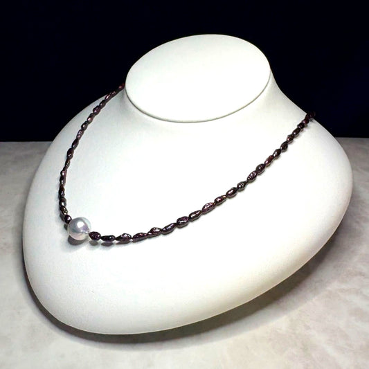 Akoya genuine pearl freshwater necklace with 10mm purple multi pearls and brass magnetic clasp, 48cm length