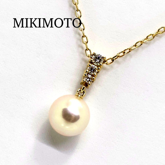 MIKIMOTO Pearl Diamond Necklace in K18 Yellow Gold with 8.3mm pearl and 38cm chain