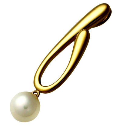 Mikimoto pendant top with white 7mm Akoya cultured pearl set in 14K yellow gold, measuring 0.8cm by 3.5cm