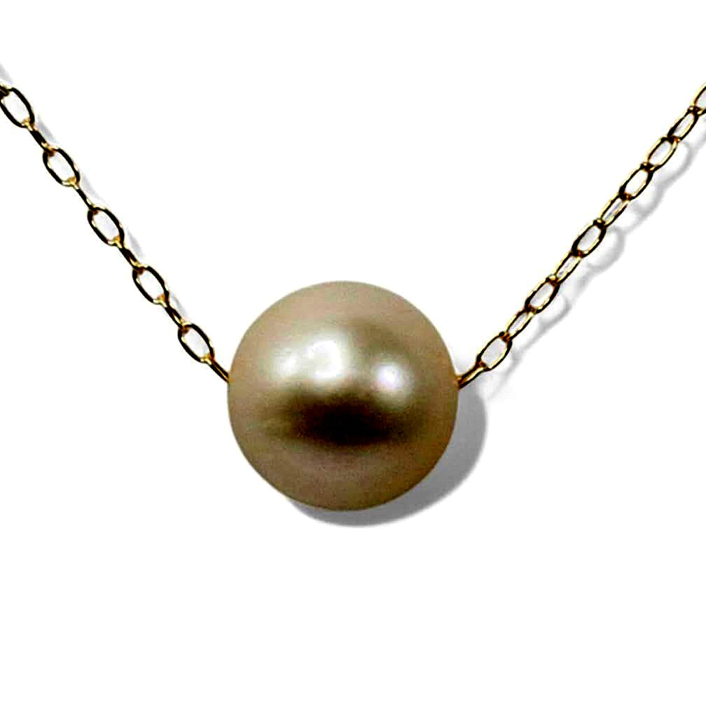 Akoya genuine pearl necklace with single 8.0mm bead on 40cm K10YG gold chain with extension clasp