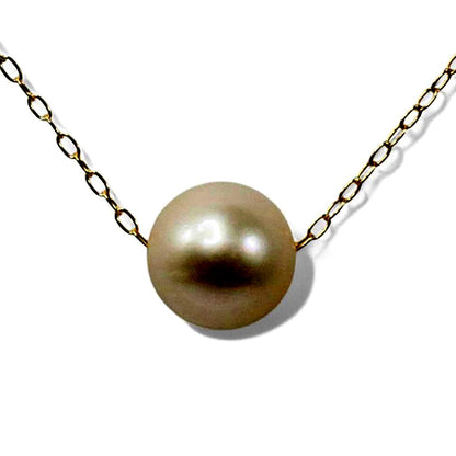 Akoya genuine pearl necklace with single 8.0mm bead on 40cm K10YG gold chain with extension clasp