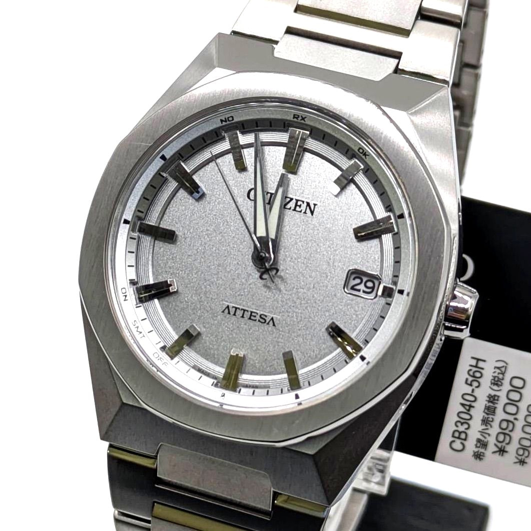 Citizen Attesa CB3040-56H men's watch with silver case and black dial shown on a wrist