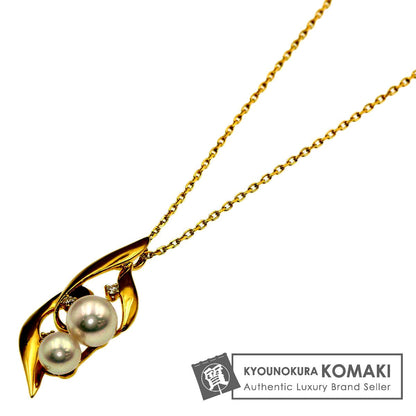 Mikimoto Pearl 3P Diamond Necklace in K18 Yellow Gold with 5.4-6.6mm pearls and 40cm chain