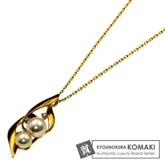 Mikimoto Pearl 3P Diamond Necklace in K18 Yellow Gold with 5.4-6.6mm pearls and 40cm chain