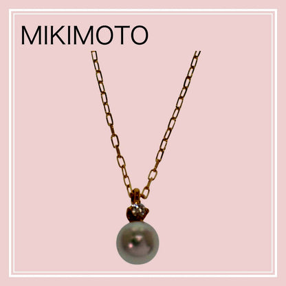 MIKIMOTO PP-20495K pearl pendant necklace with 18K yellow gold chain and Akoya pearl with diamond