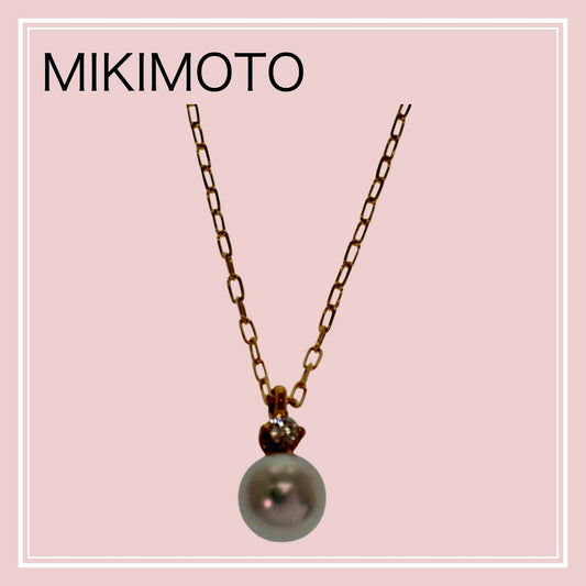 MIKIMOTO PP-20495K pearl pendant necklace with 18K yellow gold chain and Akoya pearl with diamond
