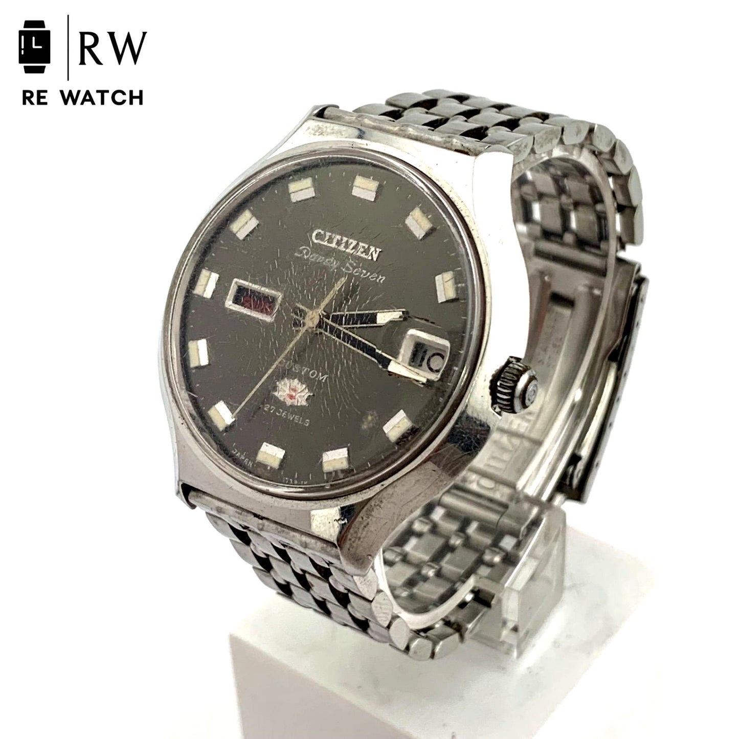 Used Citizen Dandy Seven 1732-1K automatic black watch with stainless steel band, main body only