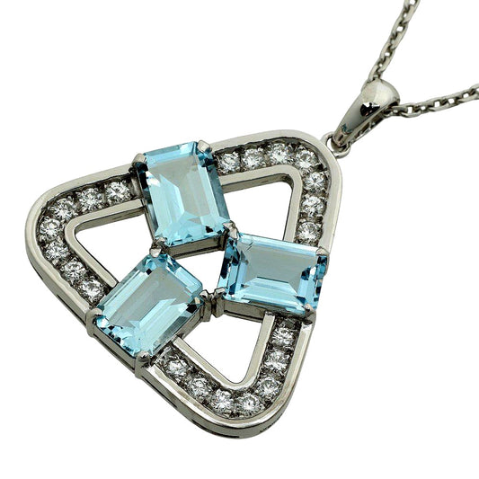 Mikimoto Aquamarine Necklace featuring three aquamarine stones and melee diamonds set in K14WG white gold