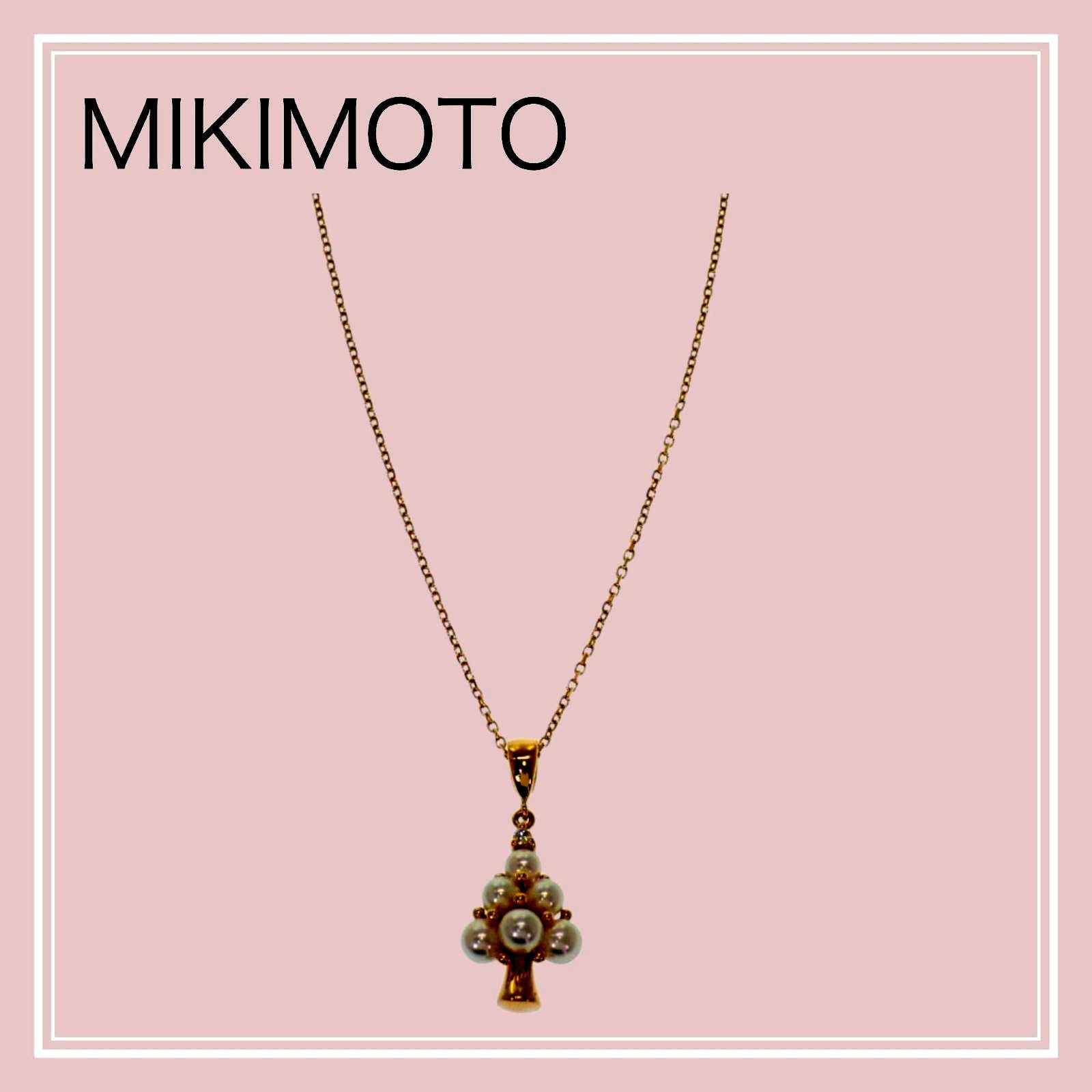 MIKIMOTO 18K yellow gold tree pendant necklace with Akoya pearl and diamond on 40 cm chain