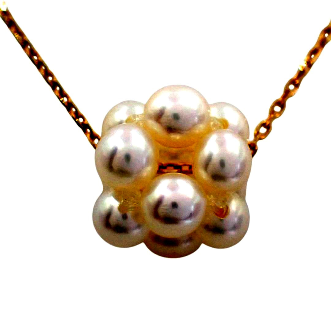 Tasaki 3mm pearl baby flower necklace in yellow and white gold with 40cm chain
