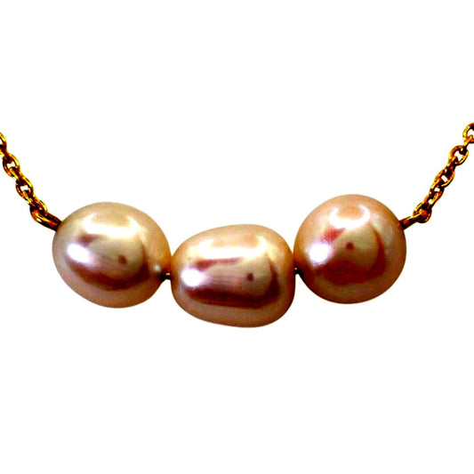 Tasaki Baroque Pearl Necklace with 3 natural pink pearls and K18 yellow gold pendant on 42 cm chain
