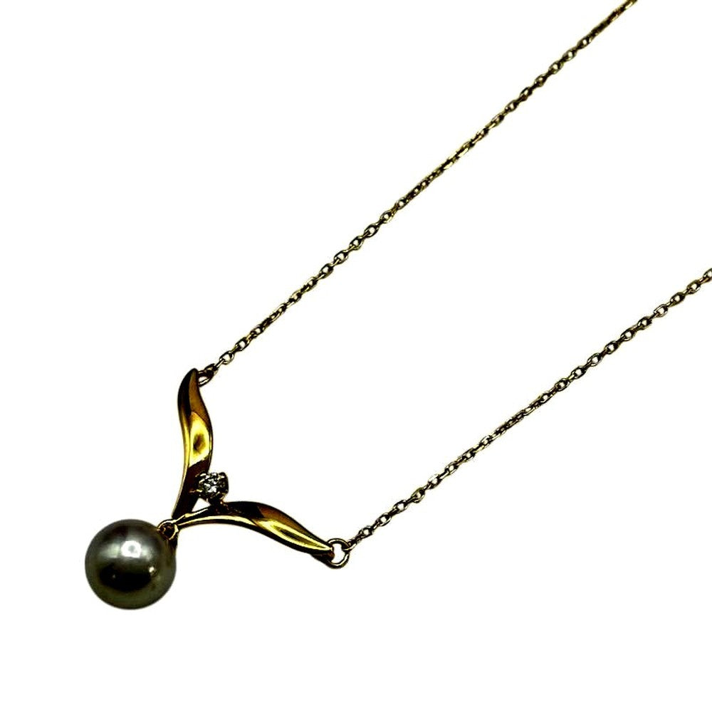 Mikimoto K18 gold necklace with pearl and diamond accents, 42 cm length for ladies